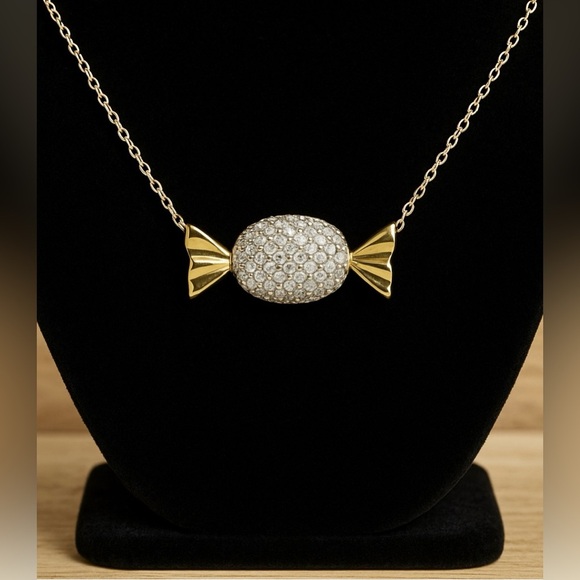 18K Gold over Sterling Silver Necklace, Clear Crystal Candy Pendant - Picture 1 of 5